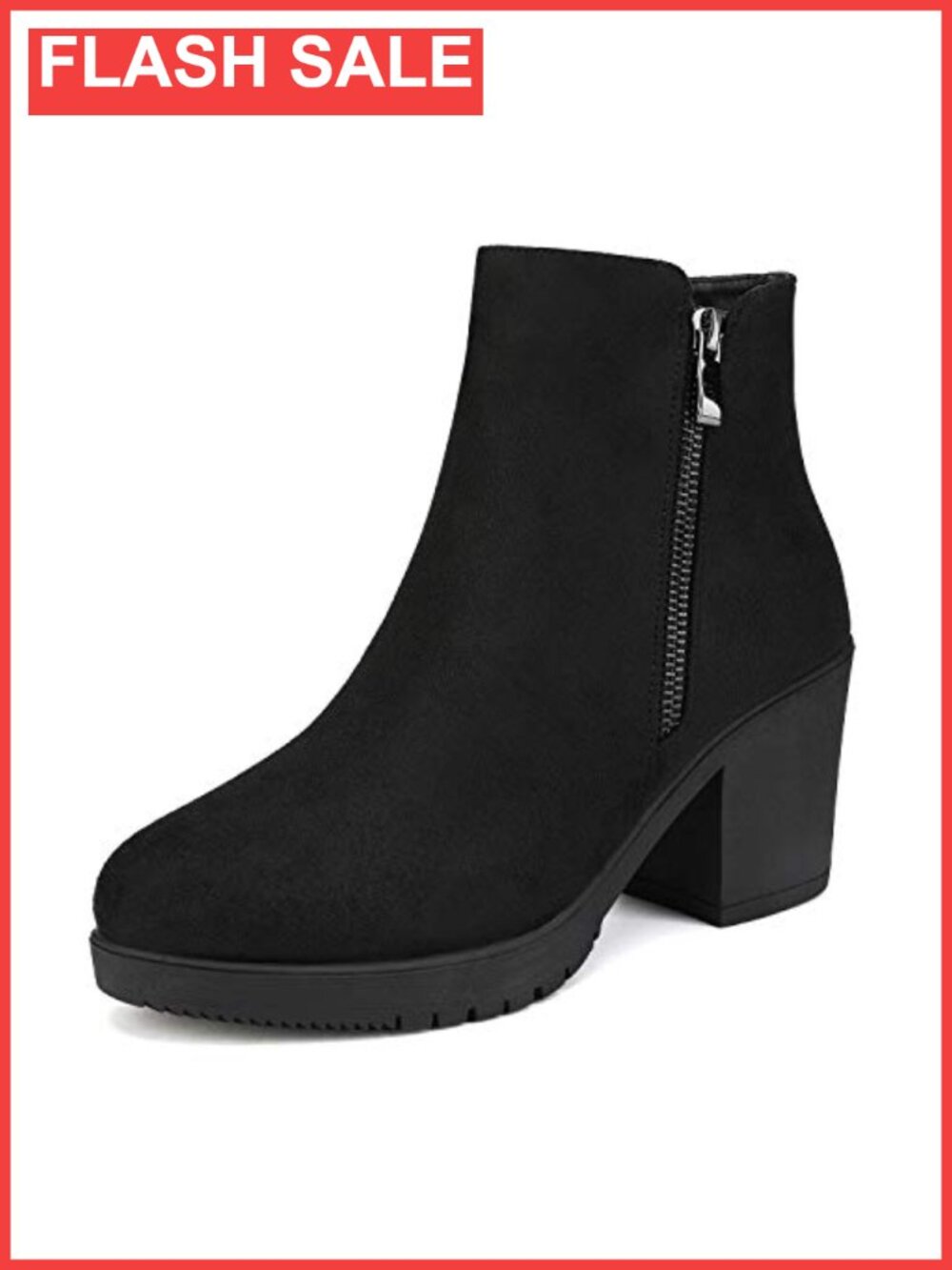 Women's Chunky Heel Platform Ankle Boots Pointed Toe Side Zip Booties